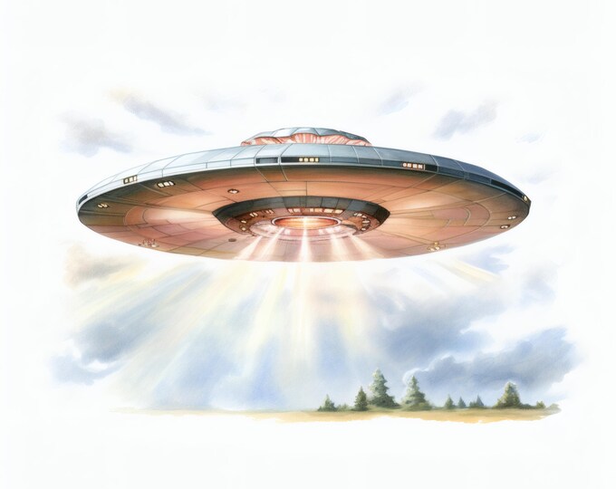 UFO Clipart, Alien Spaceship Images, 10 Watercolor Clip Art, Printable JPGs, Instant Download, Commercial Use, Paper craft