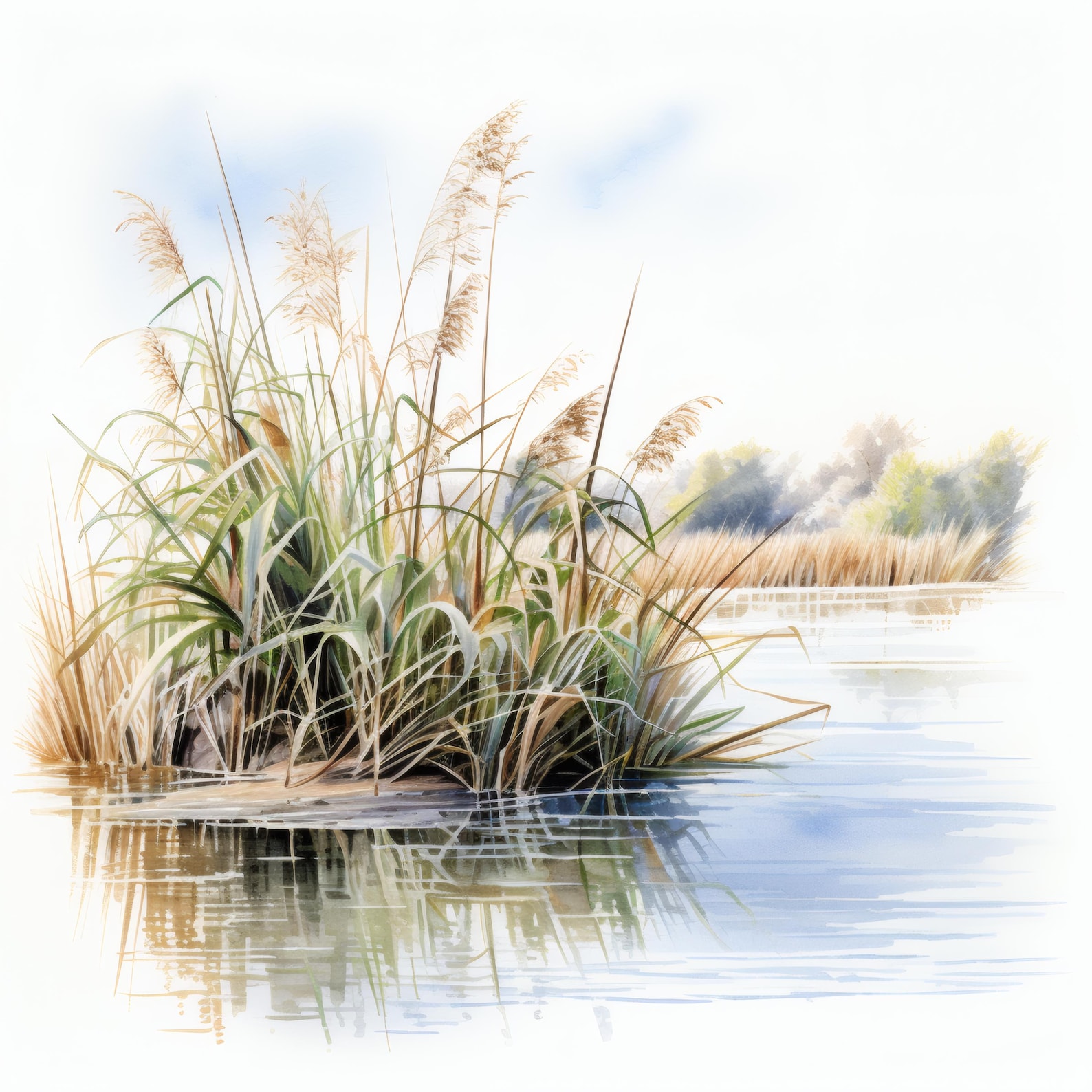 Watercolour Reeds River Reeds Clipart, Waterside Plant Images, 10 Watercolor Clip Art ...