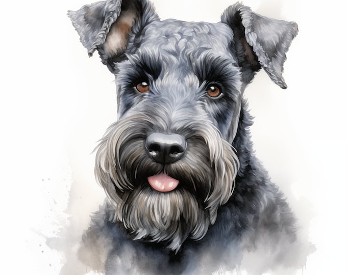 Kerry Blue Terrier Clipart, Terrier Dog Images, 10 Watercolor Clip Art, Printable JPGs, Instant Download, Commercial Use, Paper craft