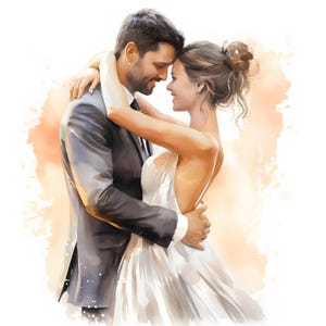 Clipart di coppia di sposi, immagini di sposi e sposi, 10 clipart di acquerelli, JPG stampabili, download immediato, uso commerciale, artigianato di carta