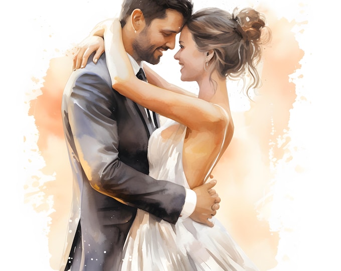 Wedding Couple Clipart, Bride and Groom Images, 10 Watercolor Clip Art, Printable JPGs, Instant Download, Commercial Use, Paper craft