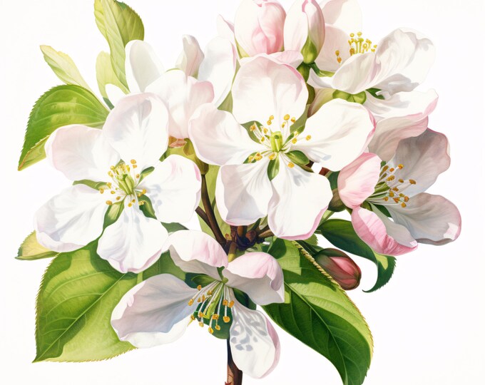Apple Blossom Clipart, Spring Floral Branch Images, 10 Watercolor Clip Art, Printable JPGs, Instant Download, Commercial Use