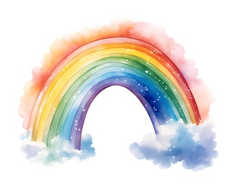 Watercolor Rainbow Clipart: Printable Rainbow Images (JPGs, Instant Download)