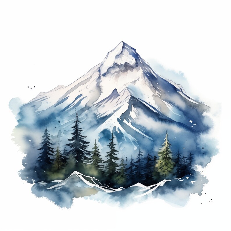 Snowy Mountains Clipart, Mountains Landscape Images, 10 Watercolor Clip ...