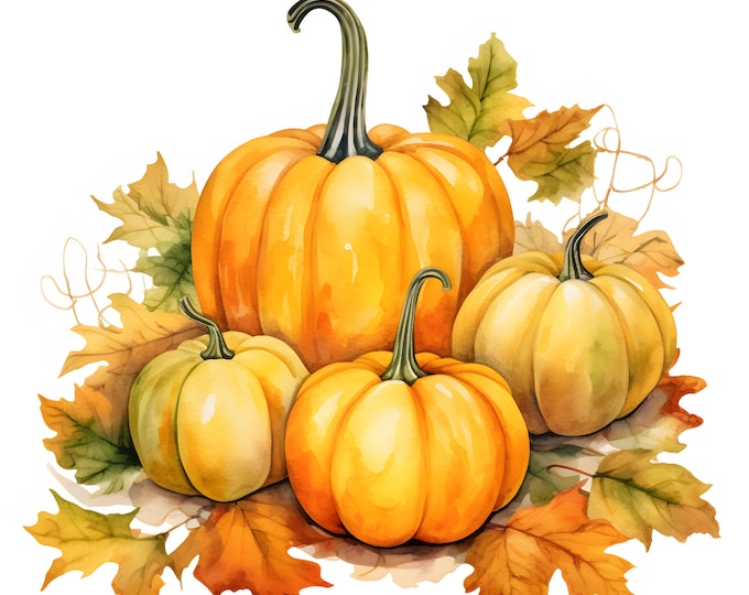 Pumpkins Clipart, Autumn Pumpkins Images, 10 Watercolor Clip Art, Printable JPGs, Instant Download, Commercial Use, Paper craft