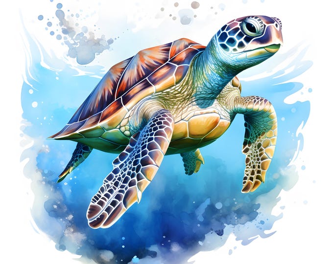 Big Turtle Clipart, Sea Turtles Images, 10 Watercolor Clip Art, Printable JPGs, Instant Download, Commercial Use, Paper craft
