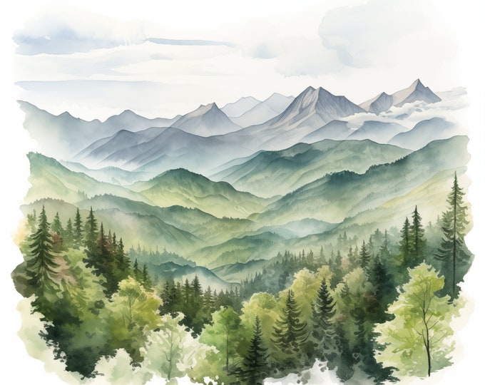 Carpathian Mountains Clipart, Mountain Landscape Images, 10 Watercolor Clip Art, Printable JPGs, Instant Download, Commercial Use