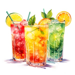 Clipart di cocktail da bar, immagini di cocktail di frutta, 10 clipart ad acquerello, JPG stampabili, download immediato, uso commerciale, artigianato di carta
