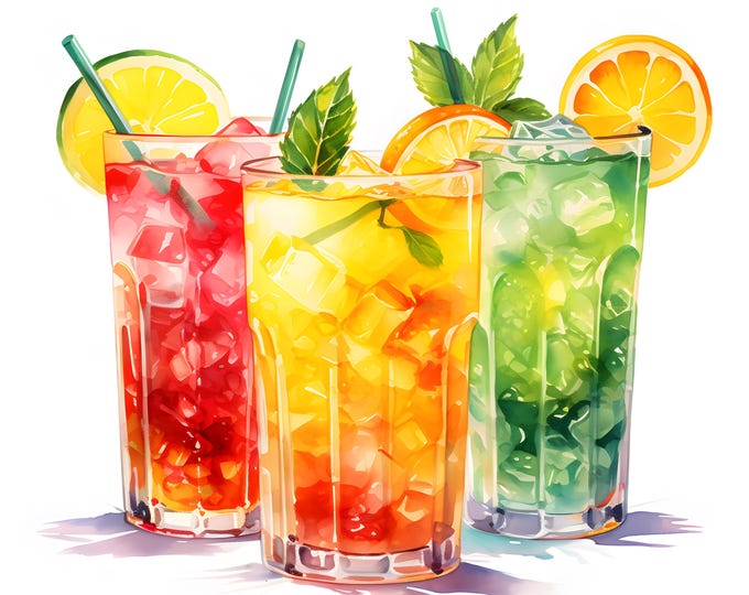 Bar Cocktails Clipart, Fruit Cocktails Images, 10 Watercolor Clip Art, Printable JPGs, Instant Download, Commercial Use, Paper craft