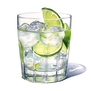Gin Tonic Clipart, Gin Tonic Cocktail Bilder, 10 Aquarell Clip Art, druckbare JPGs, sofortiger Download, kommerzielle Nutzung, Papiermodell