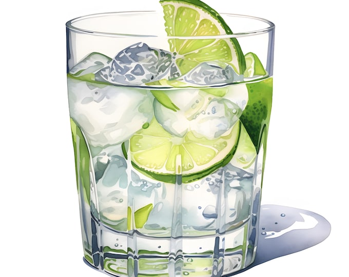 Gin and Tonic Clipart, Gin Tonic Cocktail Images, 10 Watercolor Clip Art, Printable JPGs, Instant Download, Commercial Use, Paper craft