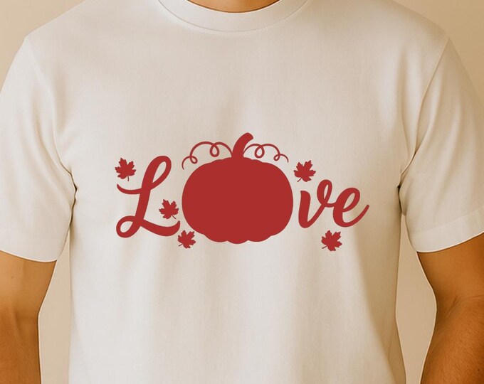 Love Pumpkin SVG, Autumn Quote T-Shirt Print, Fall Leaves DXF PNG Thanksgiving Design for Cricut Silhouette
