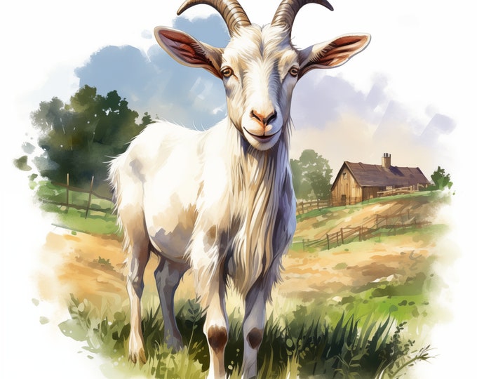 Farm Goat Clipart, Farmyard Goat Images, 10 Watercolor Clip Art, Printable JPGs, Instant Download, Commercial Use, Paper craft