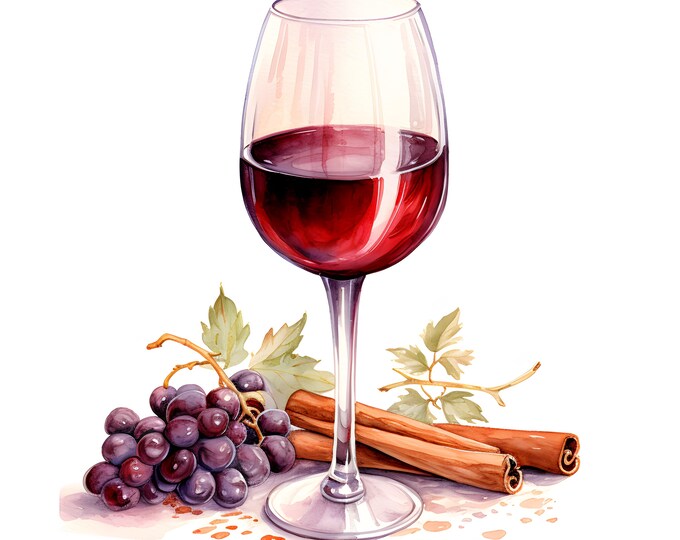 Mulled Wine Glass Clipart, Red Wine With Spices Images, 10 Watercolor Clip Art, Printable JPG, Instant Download, Commercial Use, Paper craft
