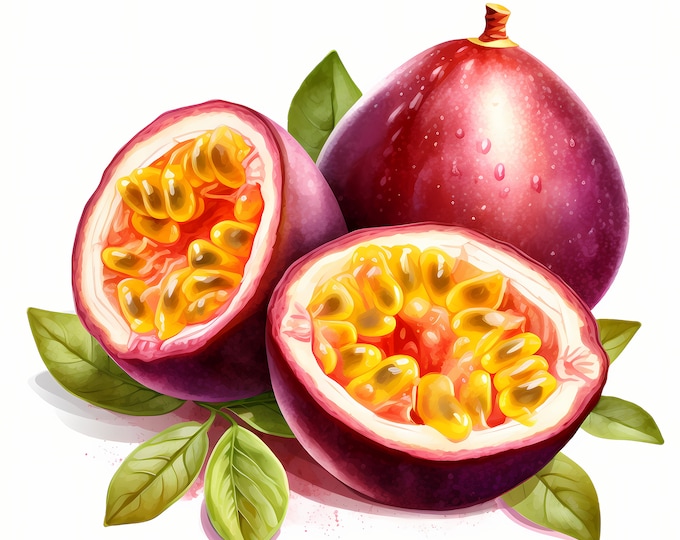 Passion Fruit Clipart, Maracuja Images, 10 Watercolor Clip Art, Printable JPGs, Instant Download, Commercial Use, Paper craft