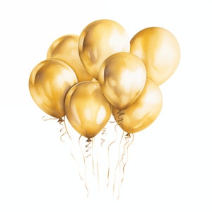 Goldene Luftballons Clipart, Party Luftballons Bilder, 10 Aquarell Clip Art, druckbare JPGs, Sofort Download, kommerzielle Nutzung, Papiermodell