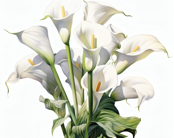 Calla Lily Flowers Clipart, White Bloom Images, 10 Watercolor Clip Art, Printable JPGs, Instant Download, Commercial Use, Paper craft