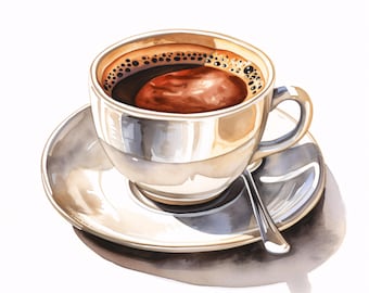 Coffee Cup Clipart, Cafe Drink Images, 10 Watercolor Clip Art, Printable JPGs, Instant Download, Commercial Use, Paper Craft