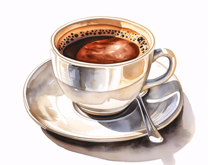 Coffee Cup Clipart, Cafe Drink Images, 10 Watercolor Clip Art, Printable JPGs, Instant Download, Commercial Use, Paper Craft