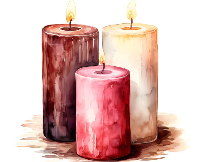 Candles Clipart, Rustic Candles Images, 10 Watercolor Clip Art, Printable JPGs, Instant Download, Commercial Use, Paper craft