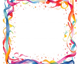 Confetti Frame Clipart, Colorful Confetti Border Images, 10 Watercolor Clip Art, Printable JPGs, Instant Download, Commercial Use
