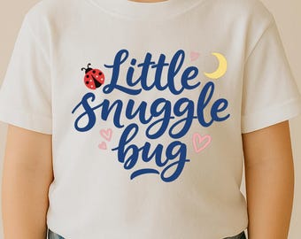 Little Snuggle Bug SVG, Cute Baby Quote Shirt Print, Ladybug Moon DXF PNG Design for Cricut Silhouette