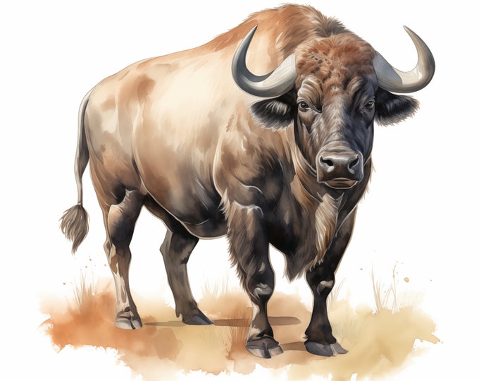 Buffalo Clipart, African Buffalo Images, 10 Watercolor Clip Art, Printable JPGs, Instant Download, Commercial Use, Paper craft