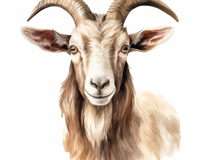 Watercolor Goat Clipart: Farm Animal JPG Images (Commercial Use)
