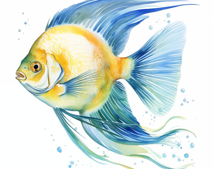 Angelfish Clipart, Angel Fish Images, 10 Watercolor Clip Art, Printable JPGs, Instant Download, Commercial Use, Paper craft