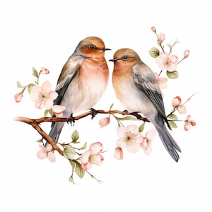 Romantic Birds Clipart, Birds Couple Images, 10 Watercolor Clip Art, Printable JPGs, Instant Download, Commercial Use, Paper craft