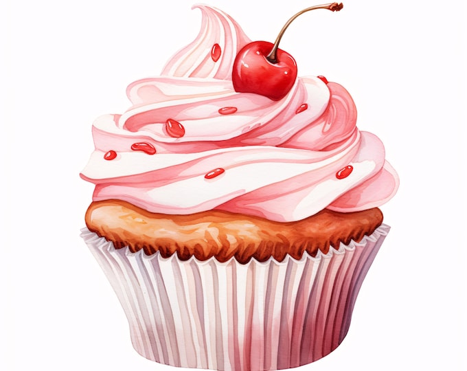 Cupcake Clipart, Dessert Cupcake Images, 10 Watercolor Clip Art, Printable JPGs, Instant Download, Commercial Use