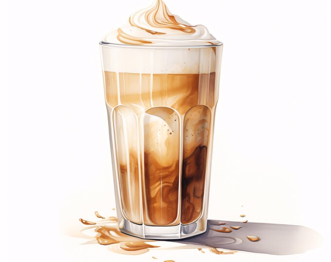 Coffee Latte Clipart, Coffee Drink Images, 10 Watercolor Clip Art, Printable JPGs, Instant Download, Cafe Decor