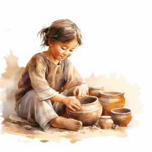 Imágenes prediseñadas de cerámica infantil, imágenes de clases de cerámica, 10 imágenes prediseñadas de acuarela, JPG imprimibles, descarga instantánea, uso comercial, artesanía de papel