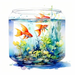 Aquarium clipart, aquariumvissen in pot afbeeldingen, 10 aquarel illustraties, afdrukbare JPG's, Instant Download, Commercieel gebruik, Papercraft