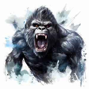 Angry Gorilla Clipart, King Gorilla Images, 10 Watercolor Clip Art, Printable JPGs, Instant Download, Commercial Use, Paper craft