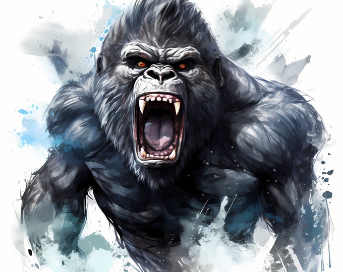 Angry Gorilla Clipart, King Gorilla Images, 10 Watercolor Clip Art, Printable JPGs, Instant Download, Commercial Use, Paper craft