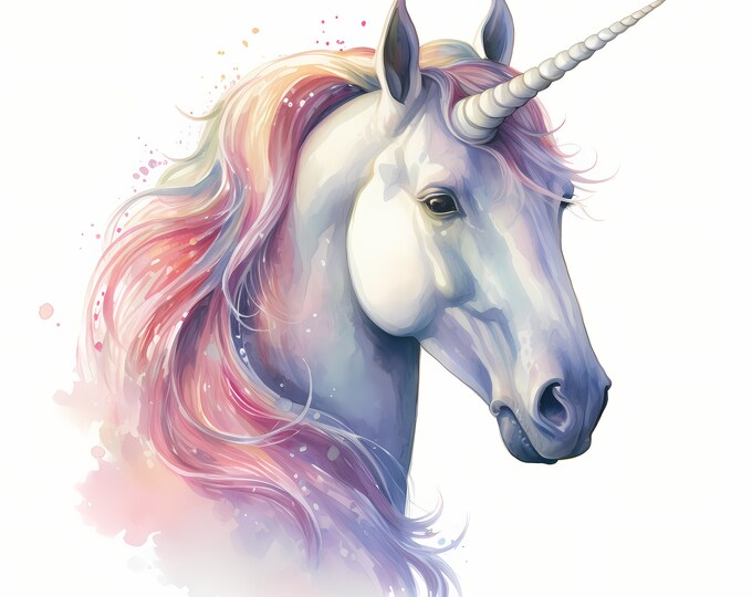 Unicorn Clipart, Rainbow Unicorn Images, 10 Watercolor Clip Art, Printable JPGs, Instant Download, Commercial Use, Paper craft