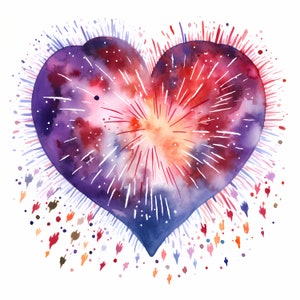 Fogos de artifício clipart, Imagens de fogos de artifício em formato de coração, 10 aquarela clip art, JPGs imprimíveis, download instantâneo, uso comercial, artesanato em papel
