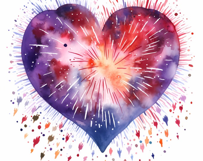 Fireworks Clipart, Heart Shaped Fireworks Images, 10 Watercolor Clip Art, Printable JPGs, Instant Download, Commercial Use, Paper craft