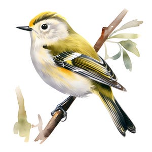 Goldcrest Clipart, Sperlingsvogel Bilder, 10 Aquarell Clip Art, druckbare JPGs, Sofort Download, kommerzielle Nutzung, Papiermodell