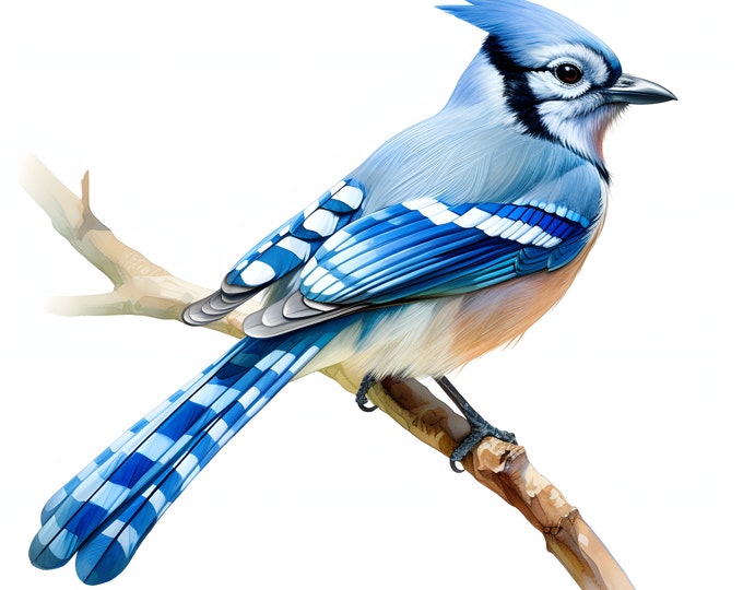 Blue Jay Clipart, Bluejay Bird Images, 10 Watercolor Clip Art, Printable JPGs, Instant Download, Commercial Use, Paper craft