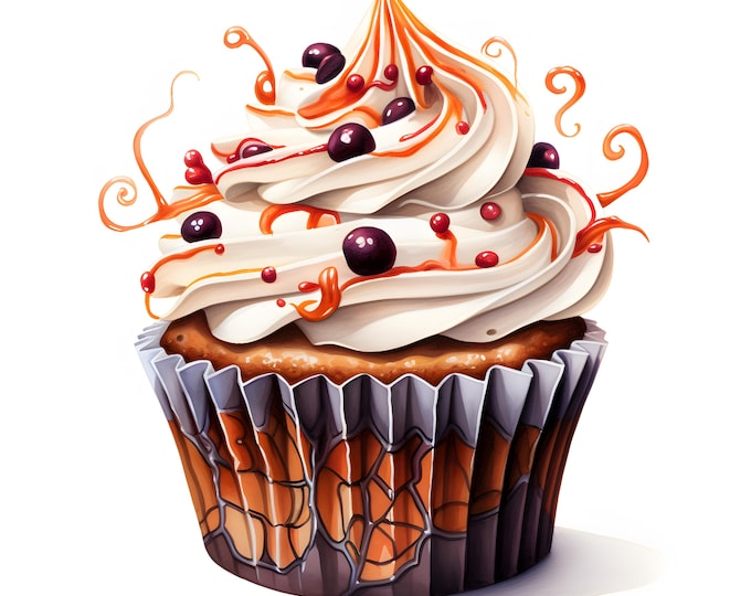 Halloween Cupcake Clipart, Scary Cupcakes Images, 10 Watercolor Clip Art, Printable JPGs, Instant Download, Commercial Use, Paper craft