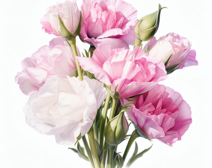 Eustoma Flowers Clipart, Pink and White Bloom Images, 10 Watercolor Clip Art, Printable JPGs, Instant Download, Commercial Use, Paper craft