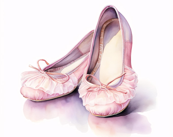 Watercolor Ballet Slippers Clipart: Pink Dance Shoes (JPG Digital Download, Commercial Use)