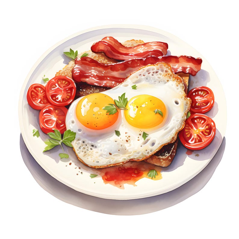 Breakfast Clipart, English Breakfast Images, 10 Watercolor Clip Art