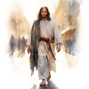 Jesus In City Clipart, Jesus Bilder, 10 Aquarell Clip Art, druckbare JPGs, Sofort Download, Kommerzielle Nutzung, Papier Handwerk