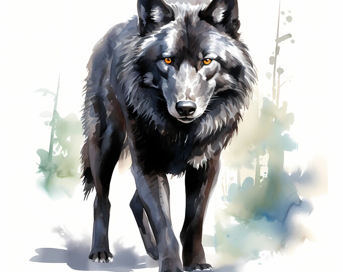 Black Wolf Clipart, Gothic Wolf Images, 10 Watercolor Clip Art, Printable JPGs, Instant Download, Commercial Use, Paper craft