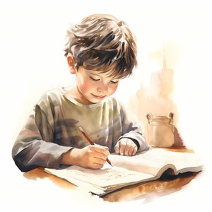 Kind schrijven clipart, terug naar school afbeeldingen, 10 aquarel illustraties, afdrukbare JPG's, Instant Download, Commercieel gebruik, Papercraft
