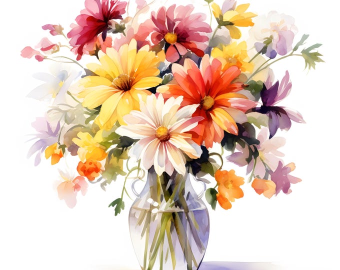 Flowers In Vase Clipart, Floral Vase Images, 10 Watercolor Clip Art, Printable JPGs, Instant Download, Commercial Use, Paper craft