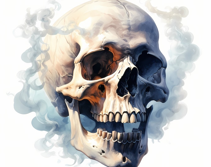 Skull with Smoke Clipart, Smoke Skulls Images, 10 Watercolor Clip Art, Printable JPGs, Instant Download, Commercial Use, Paper craft
